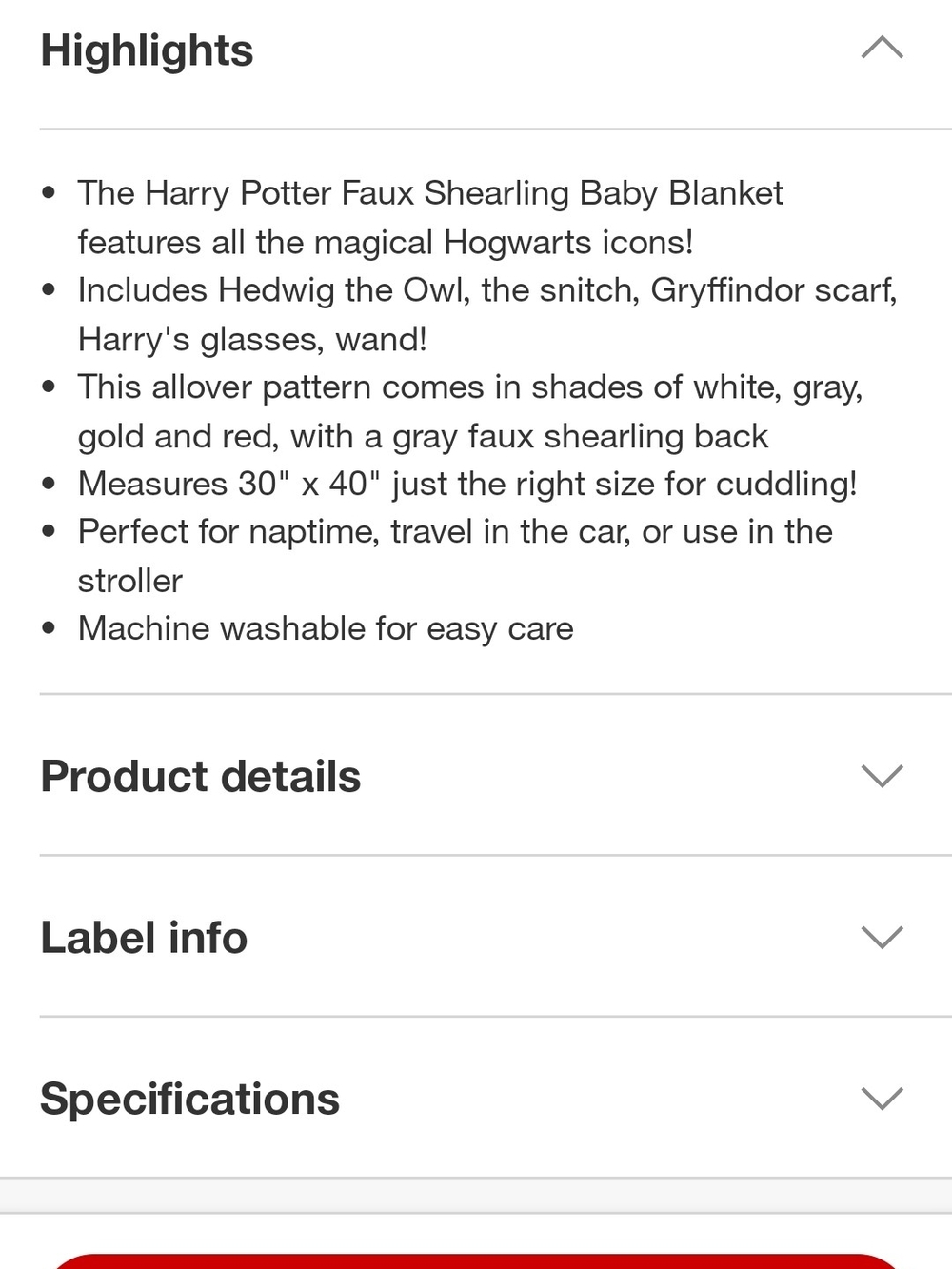 Harry Potter Baby Faux Shearling Blanket - White, Gray & Gold Accents - Picture 4 of 4